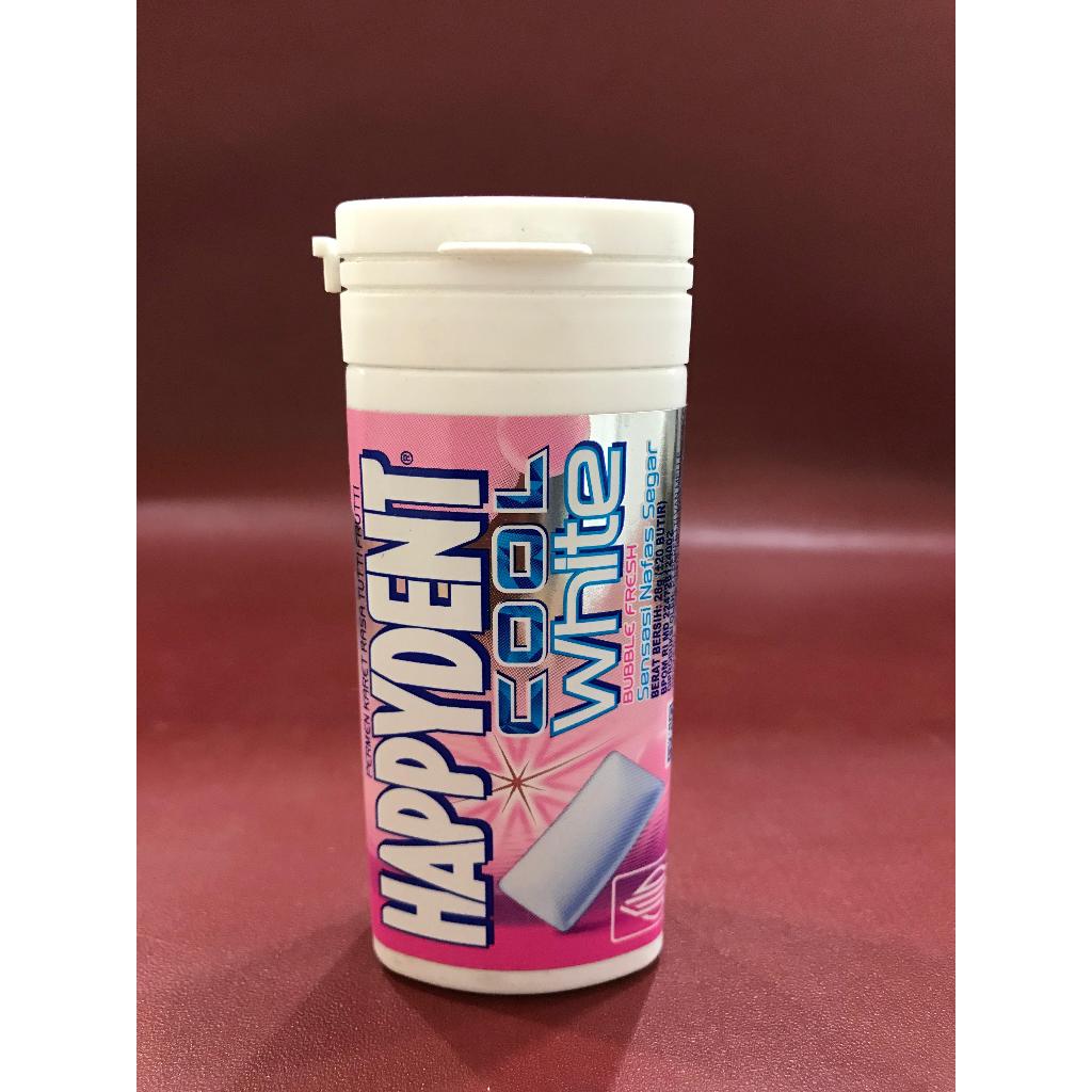 

Happydent Cool White Pocket Bottle 28G - Permen Karet Rasa Mint