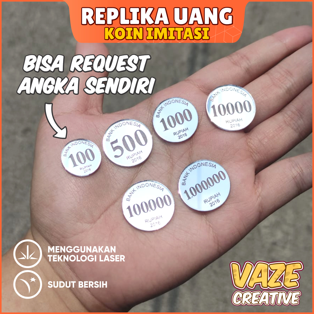 Replika Uang Koin Kuno rupiah bahan mahar akrilik silver perak dummy Uang kuno mahar nikah 5 10 25 5