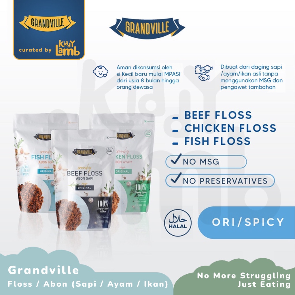 

Grandville Abon Sapi Ayam Ikan Crunchy / Beef Chicken Fish Floss / Makanan MPASI Instant anti GTM / Snack Anak Non MSG Halal / Gurih Asin Pedas Nikmat Praktis Floss - KIDDY LAMB