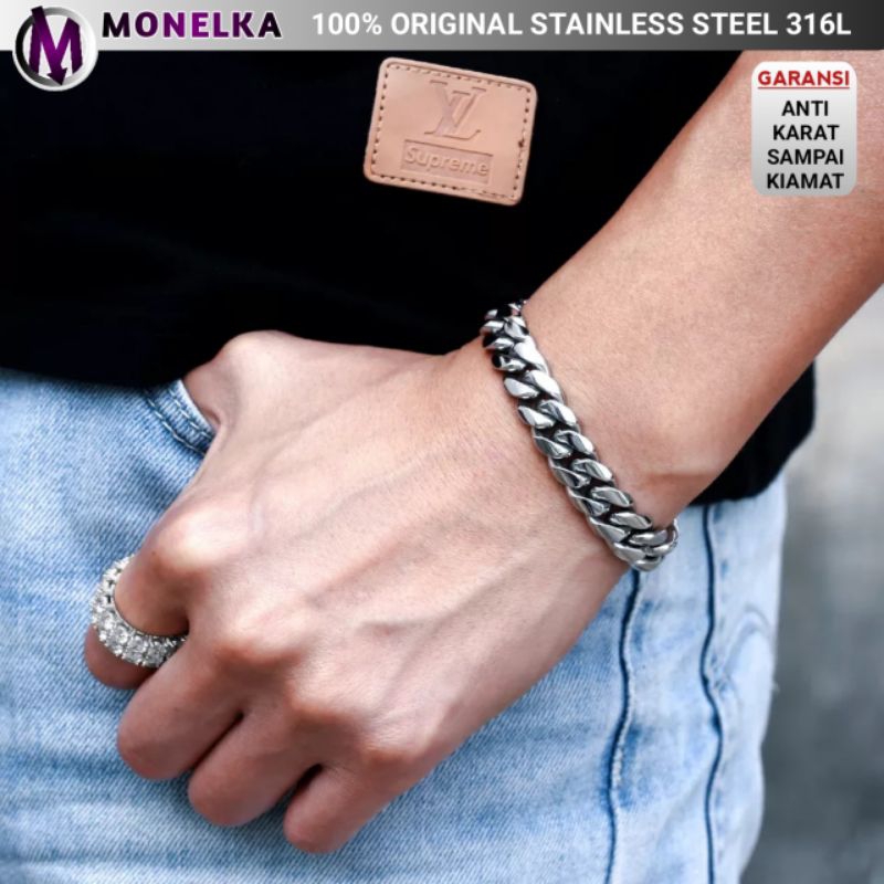 GELANG PRIA RANTAI BESAR MONEL STAINLESS STEEL (cowok biker men bracelet silver chain titanium)