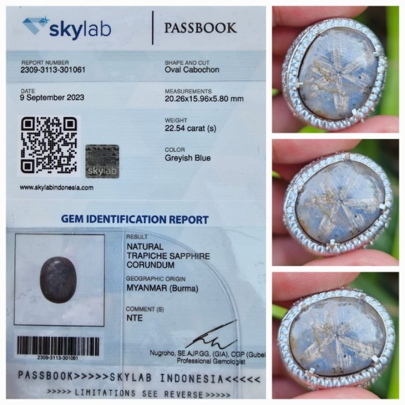 Natural Blue Sapphire Burma Myanmar No Heat Sertifikat 22.54 crt