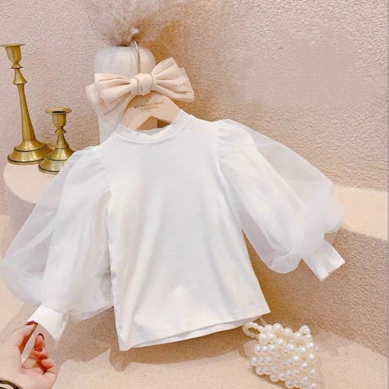 CT363 Blouse Putih Lengan Balon Anak Perempuan | Top Lengan Panjang | Baju Anak