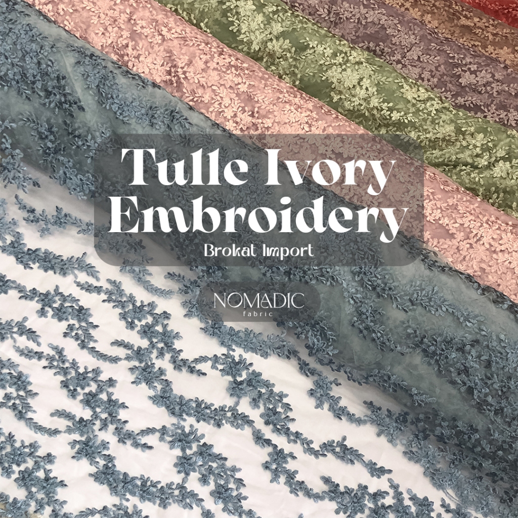 ½ Meter Kain Brokat Tulle Embroidery Premium || Tile Ivory Embroidery || Bahan Kebaya Motif Bunga Ke