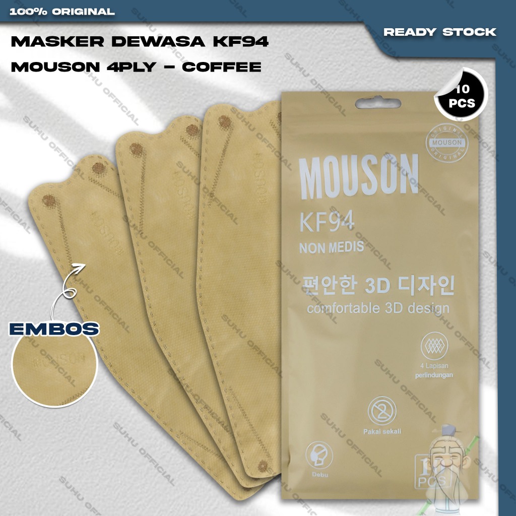 Masker KF94 MOUSON 4Ply Isi 10Pcs Coffe Cream Korea KF94 4 Ply Earloop Surgical Mask