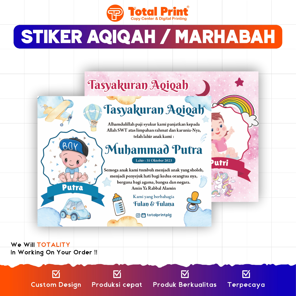 

STIKER AQIQAH / STIKER MARHABAH / KARTU AQIQAH / KARTU MARHABAH / STIKER TASYAKURAN