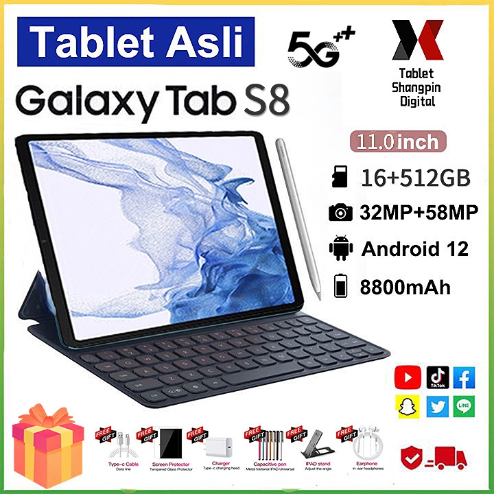 【Bisa COD】Tablet PC Baru Galaxy S8 S8+ Tab Baru 16GB + 512GB Tablet Android 11.0 Inci Layar Full Screen Layar Besar Wifi 5G Dual SIM Tablet Untuk Anak Belajar,Table Gaming Murah Cuci Gudang Galaxy S8 S8+