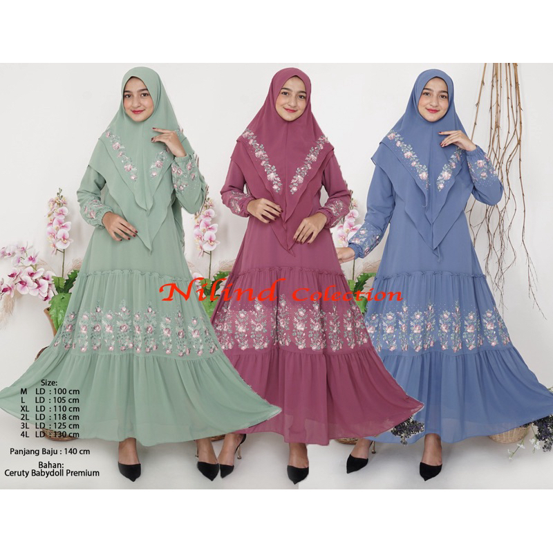 Gamis Ceruty Babydoll Premium | Gamis Syari Ceruty Babydoll | Gamis Hijab Bordir