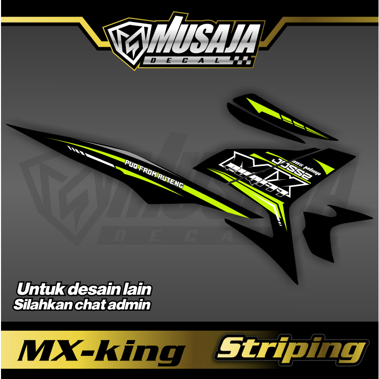 Decal Striping mx king hitam hijau stabilo putih - dekal transparan uv mx king