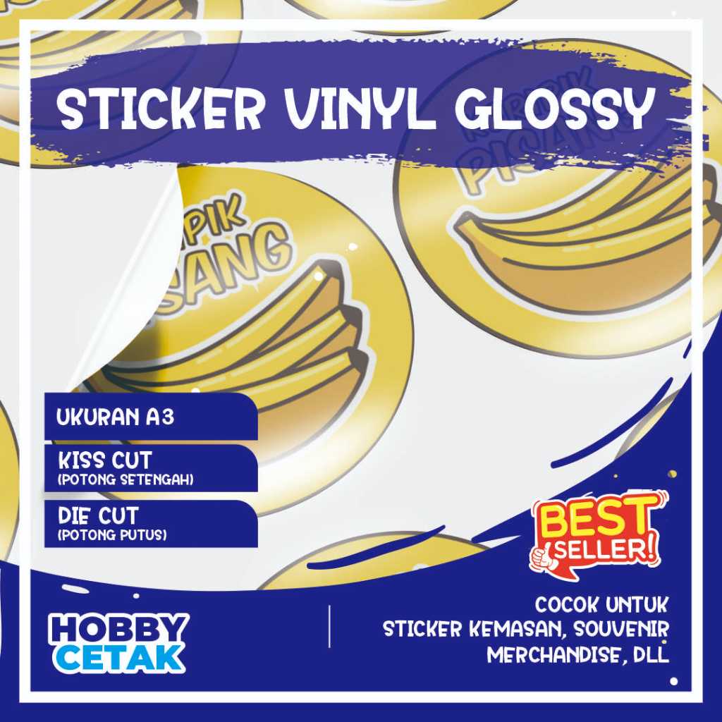 Cetak Sticker vinyl Glossy Quantac Ukuran A3+ Desain Custom