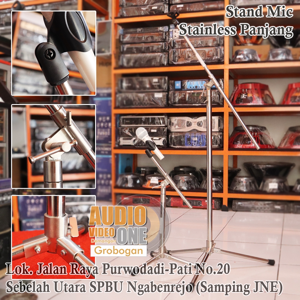 Stand Mic Stainless Panjang 75 cm Tiang Microphone Full Stenlis Anti Karat Bahan Tebal