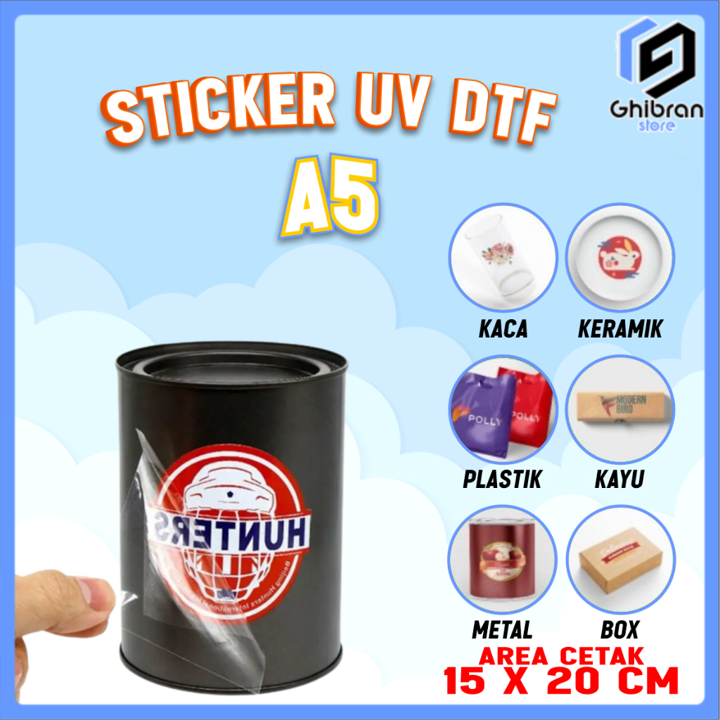 

Cetak Stiker DTF UV A5 (15 x 20cm) | Stiker Custom | Stiker Waterproof | Stiker anti air