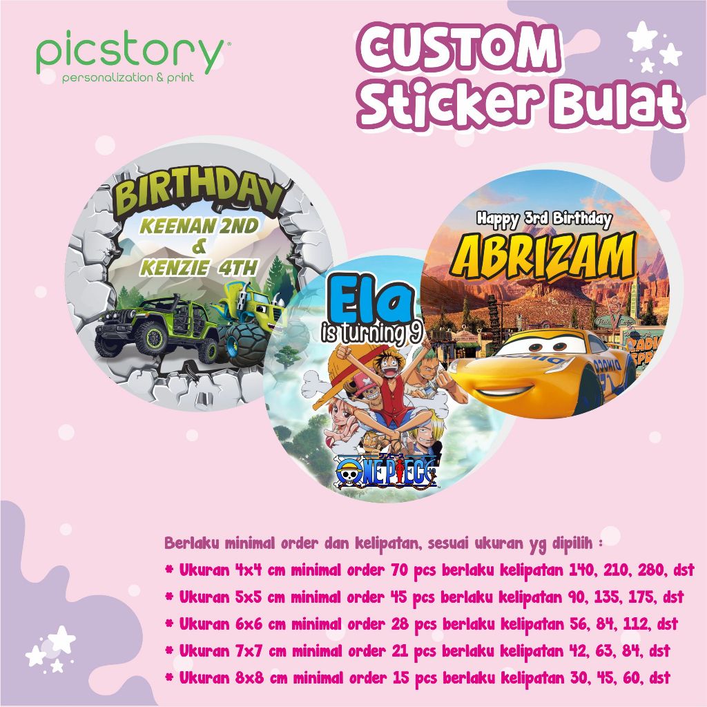

CUSTOM Stiker Bulat Ulang Tahun Anak / Cetak Sticker Ultah Birthday / Souvenir Birthday