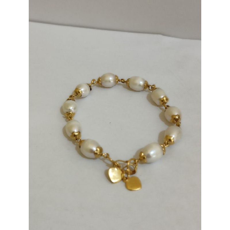 Gelang lilit mutiara air tawar putih lapis emas