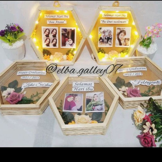 Frame hexagonal | Frame stik | Kado Ultah anniv wedding wisuda