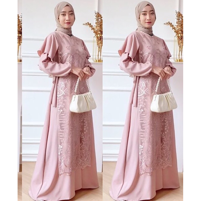 [ORI] Izara Set Dress Outer Brukat Lepas Pasang/Dress 2IN1 Multifungsi/Dress Set Kondangan Murah Pesta Matenity Lebaran Remaja Terbaru