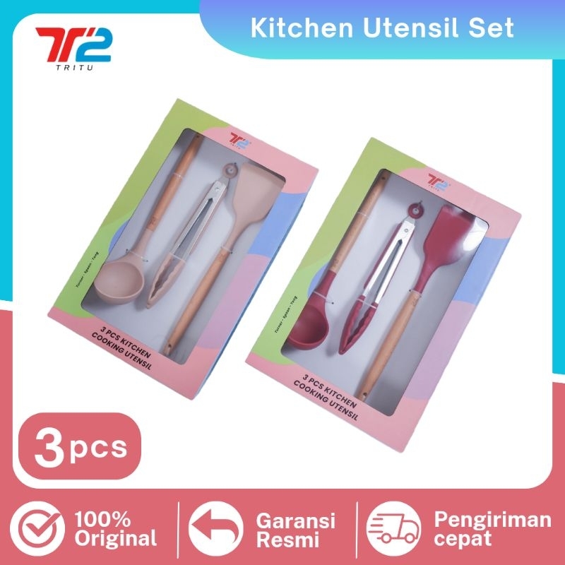 TRITU Kitchen Utensil Set Spatula Sutil Silikon Tahan Panas Isi 3 pcs