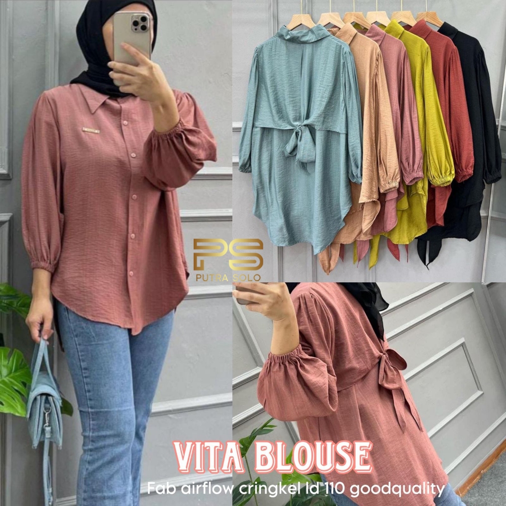Vita Blouse Baju Atasan Wanita Airflow Crinkle LD 110 By Putra Solo
