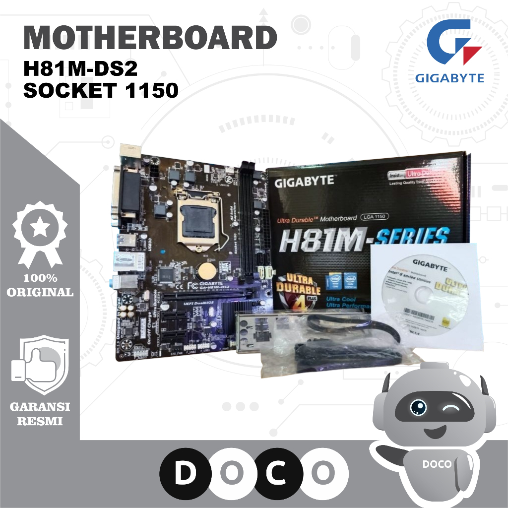 Gigabyte Motherboard Mobo H81M-DS2 Soket 1150 Desktop Mainboard Systemboard PC Komputer