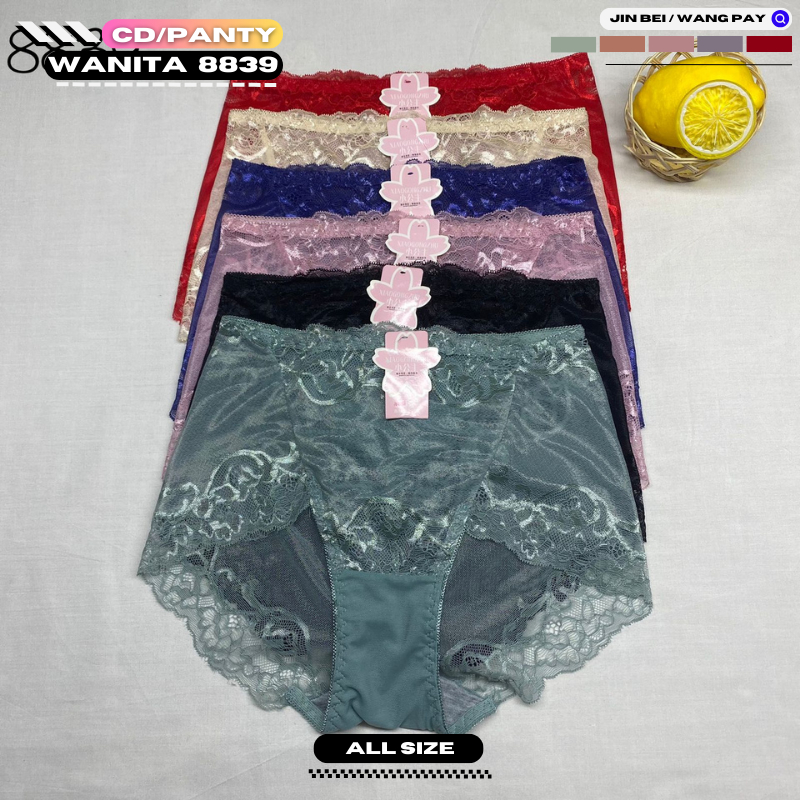 CD / CELANA DALAM WANITA RENDA 8839 I FREE SIZE | FIT XXL I BAHAN FULL RENDA MIX SATIN 6 WARNA (30 X