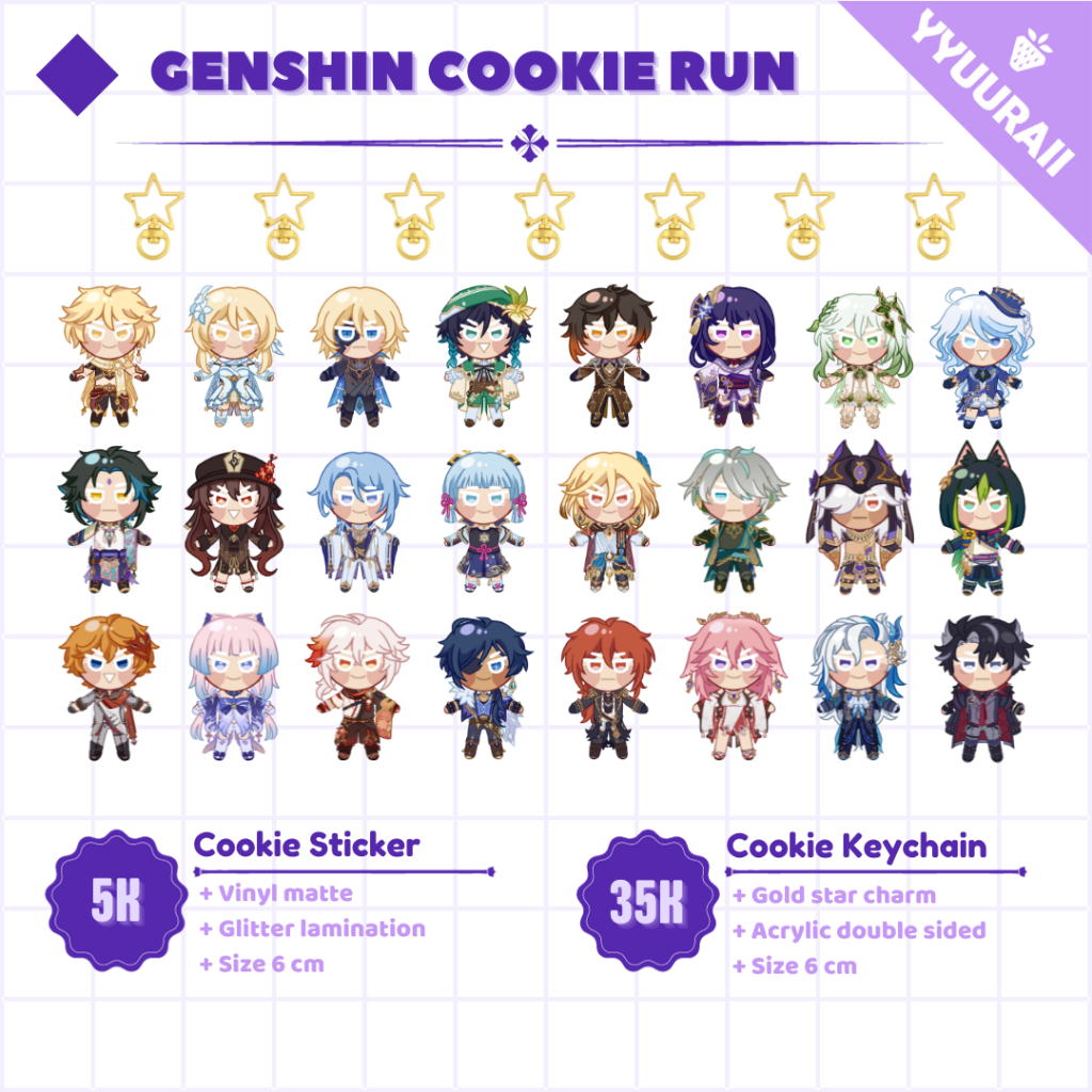 GENSHIN IMPACT || Cookie Run Keychain and Sticker || yyuuraii