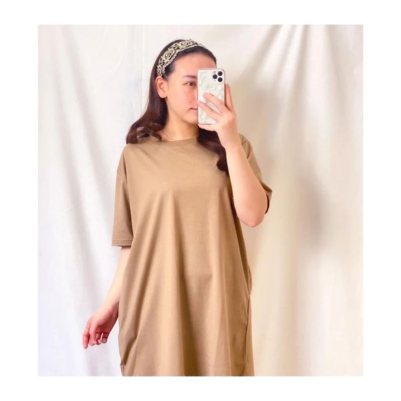 Dress Lengan Pendek Polos Jumbo Fit to XXXL Dres Wanita Dewasa Big Size Bahan catoon Combet