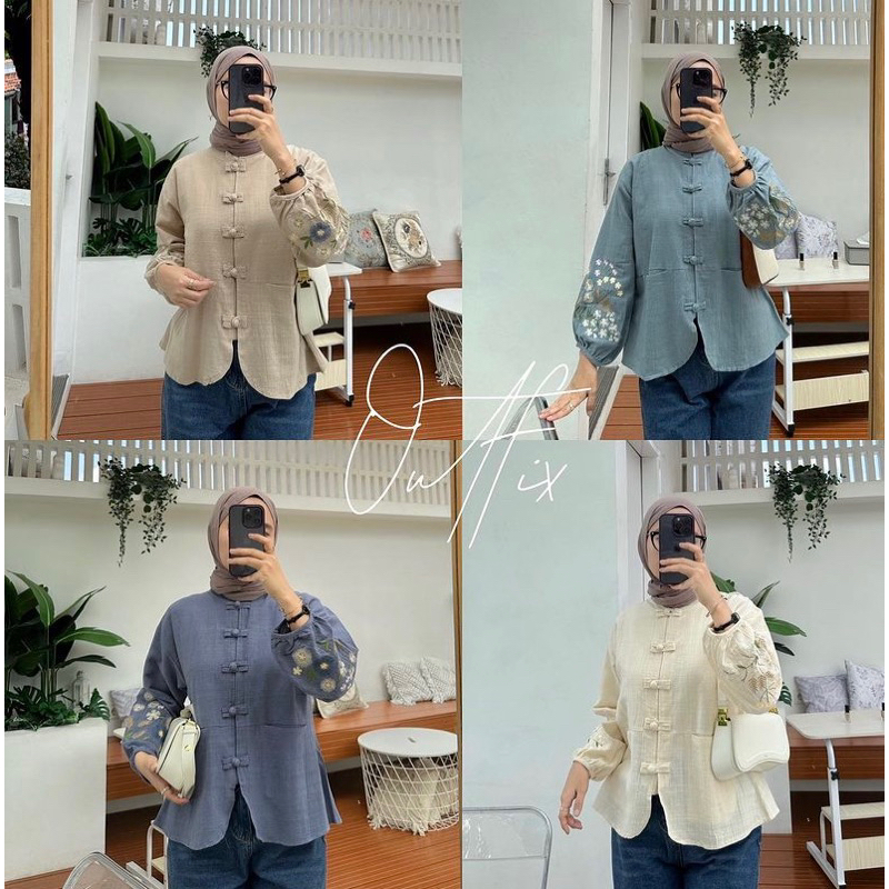 Hanzy linen blouse by outfix(Bisa diskon live up to 40Ribu)