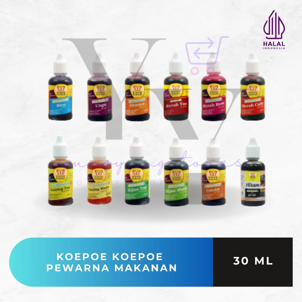 

Pewarna Makanan Koepoe Koepoe Merah Biru Kuning Hijau Cokelat Hitam Biru Oranye Ungu Tua Muda 30 ml