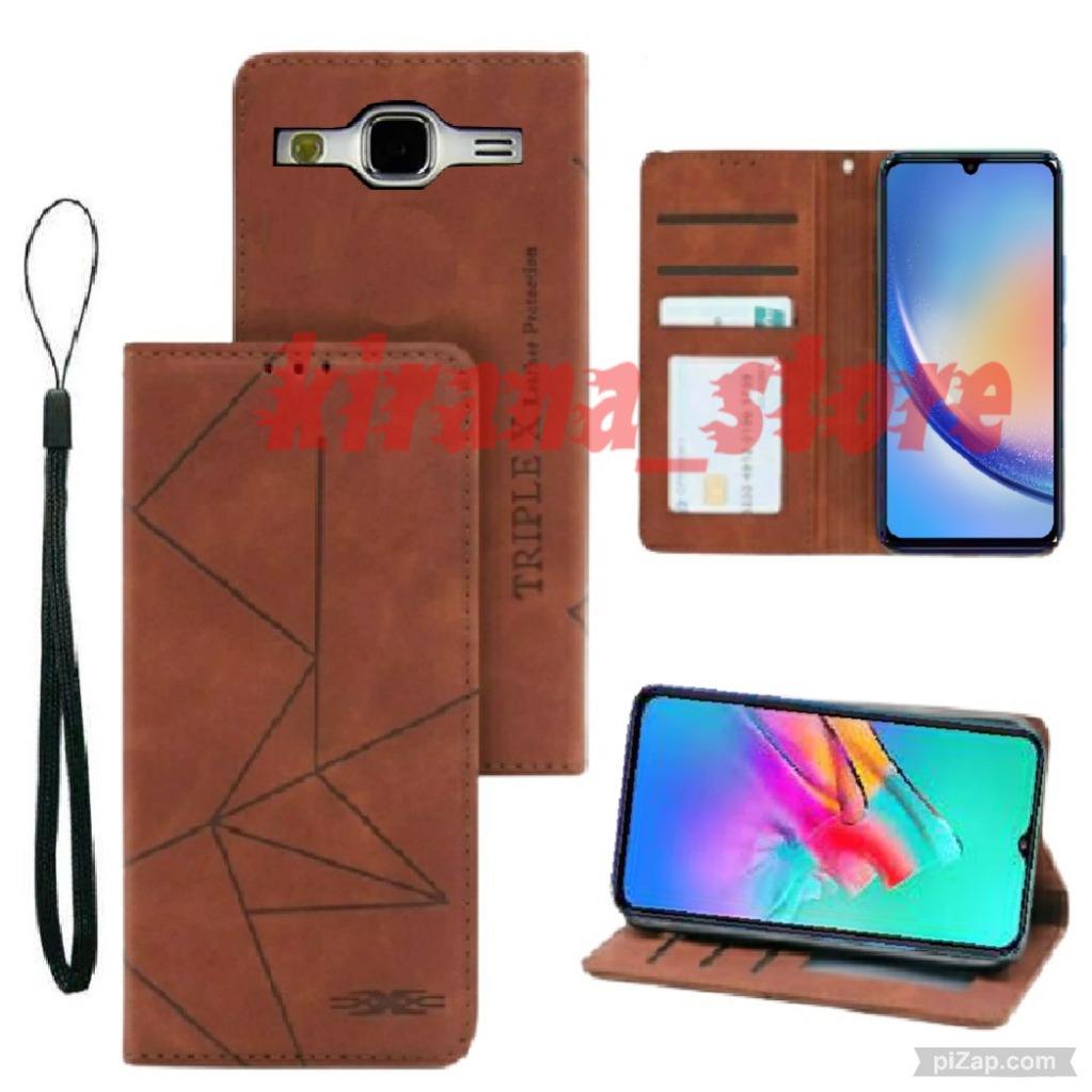 Case Motif Dompet Casing HP Flip Kulit Motif Garis Wallet Leather Cover Untuk SAMSUNG J7 J7 CORE