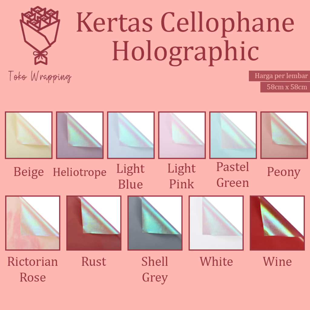 

Kertas Cellophane Buket Bunga [Holographic] Flower Wrapping Paper Celophane / Chellophane Murah untuk Snack Uang