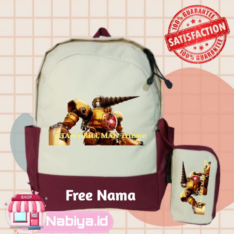 TAS RANSEL TITAN DRILL MAN THEME BACKPACK ANAK SEKOLAH COSTUME GAMBAR FREE NAMA UNISEX