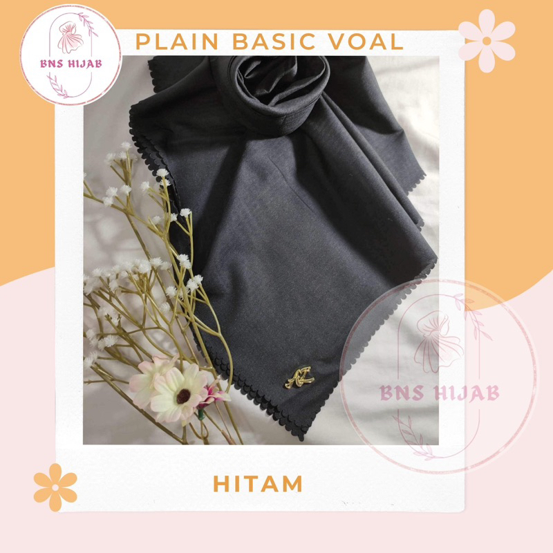 AZARA OSKARA HITAM PREMIUM HIJAB VOAL HITAM POLOS LOGO METAL