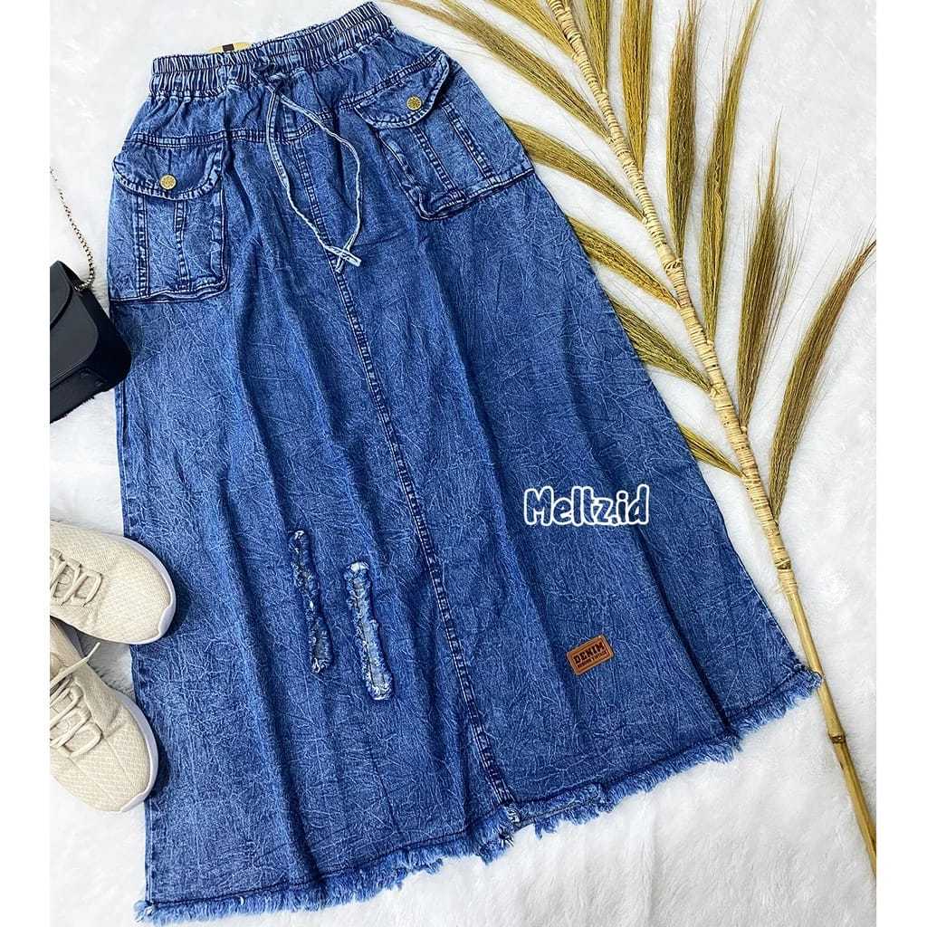 Rok Jeans Denim Terbaru/Rok Dewasa Polos Premium Jumbo Full Karet