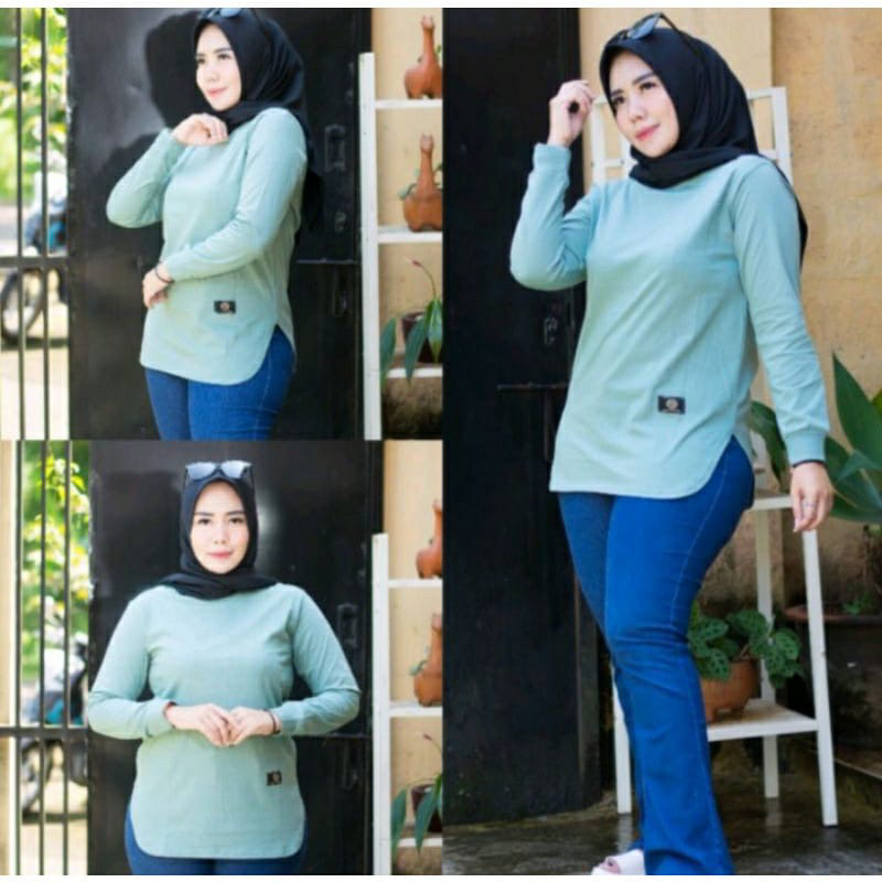 Kaos Oval || Wanita Lengan Panjang // Kaos Polos Oval Size M L XL XXL // Kaos Wanita Dinarry FST Ori