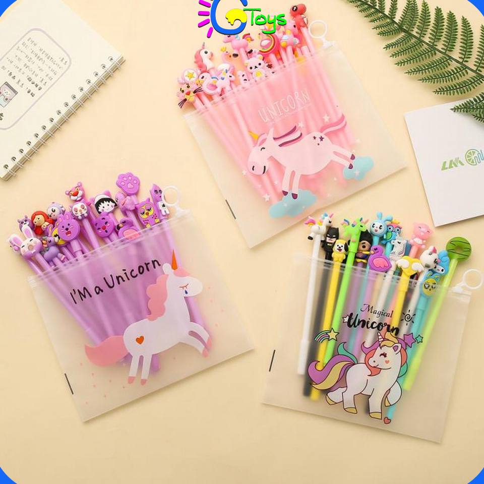

FLASH SALE CR-A15 Pulpen Gel Karakter Lucu Set Isi 20PCS Pena FREE Zipper Pouch Tempat Pensil Transparan Murah