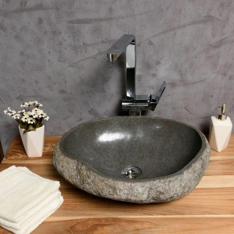 wastafel batu kali 50cm / wastafel river stone / wastafel batu alam