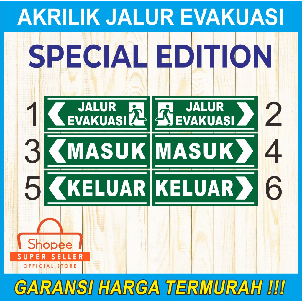 ACRYLIC / AKRILIK SIGN JALUR EVAKUASI GAMBAR/ TULISAN DIDALAM, 20X9, 30X9, 20X10, 30X10, 30X15 SPECI
