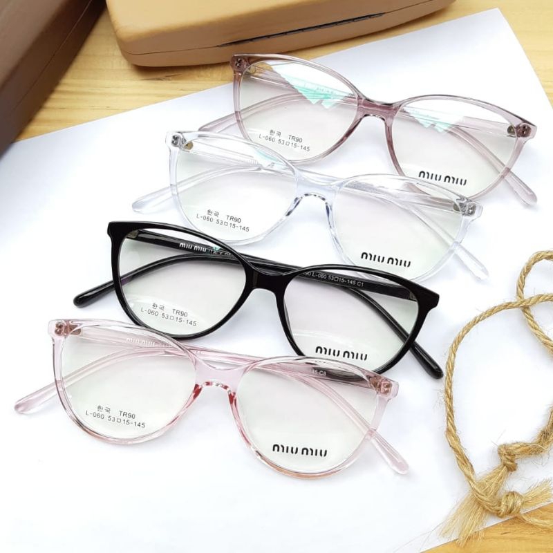 Frame Kacamata Wanita Cewek Cat eye Lentur Miumiu NV Premium + Lensa Minus Photocromic Anti radiasi 