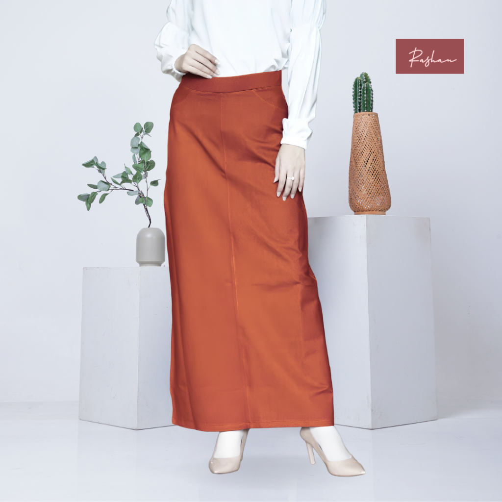 RASHAN - KINARA SKIRT / ROK A WARNA 2 DENIM COTTON SPANDEX SKIRT WANITA MUSLIM BIG SIZE ROK KERJA
