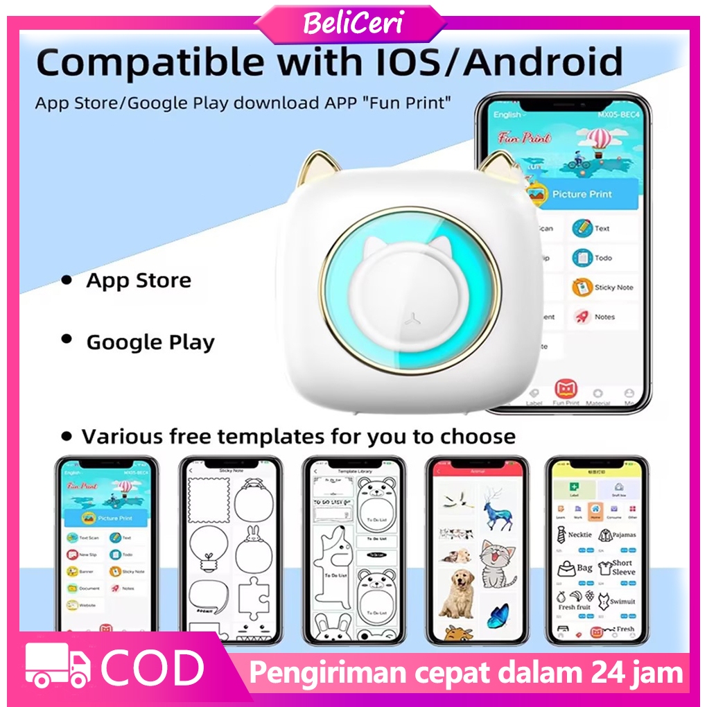 Mini Printer 57x25mm/ Printer Portable Thermal Printing Machine 203DPI Mini Foto Gambar Label Printe