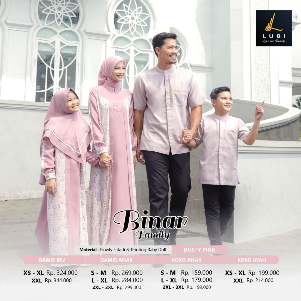 LUBI SARIMBIT FAMILY BINAR GAMIS & KOKO DUSTY PINK TERBARU 2023