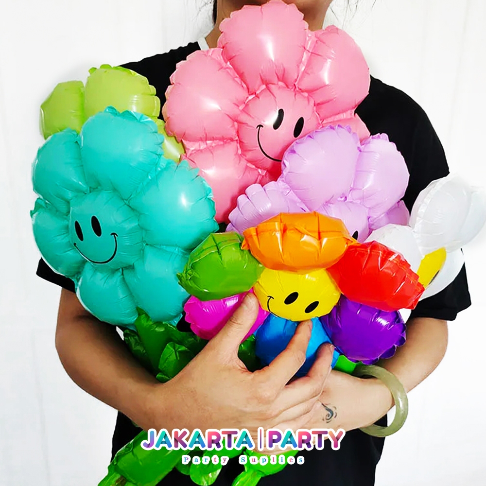 Balon karakter bunga tangkai daisy / Balon Bunga Smile