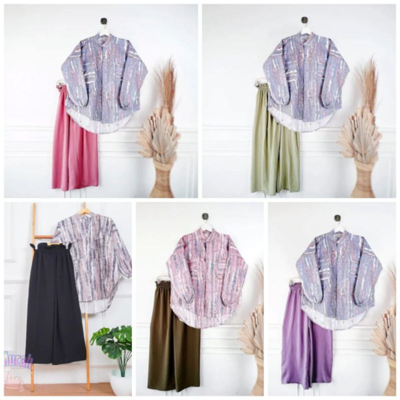 BAHAN BAGUS ONE SET WANITA TIARA TUNIK CELANA CRINGKLE