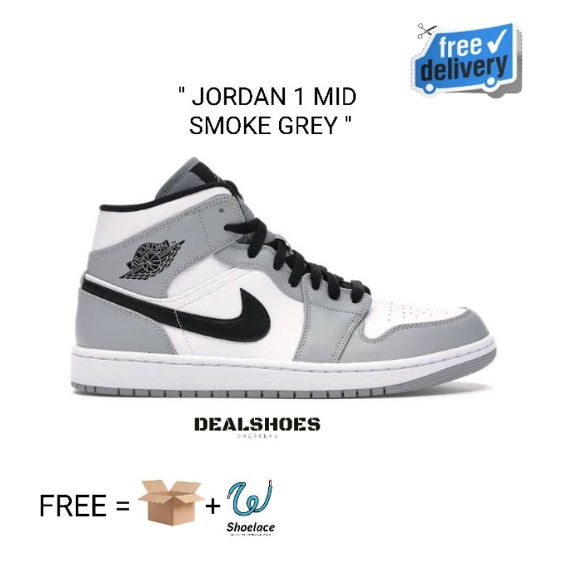 Jordan 1 Mid Light Smoke Grey - Light Smoke Grey Black White Original 554724 092