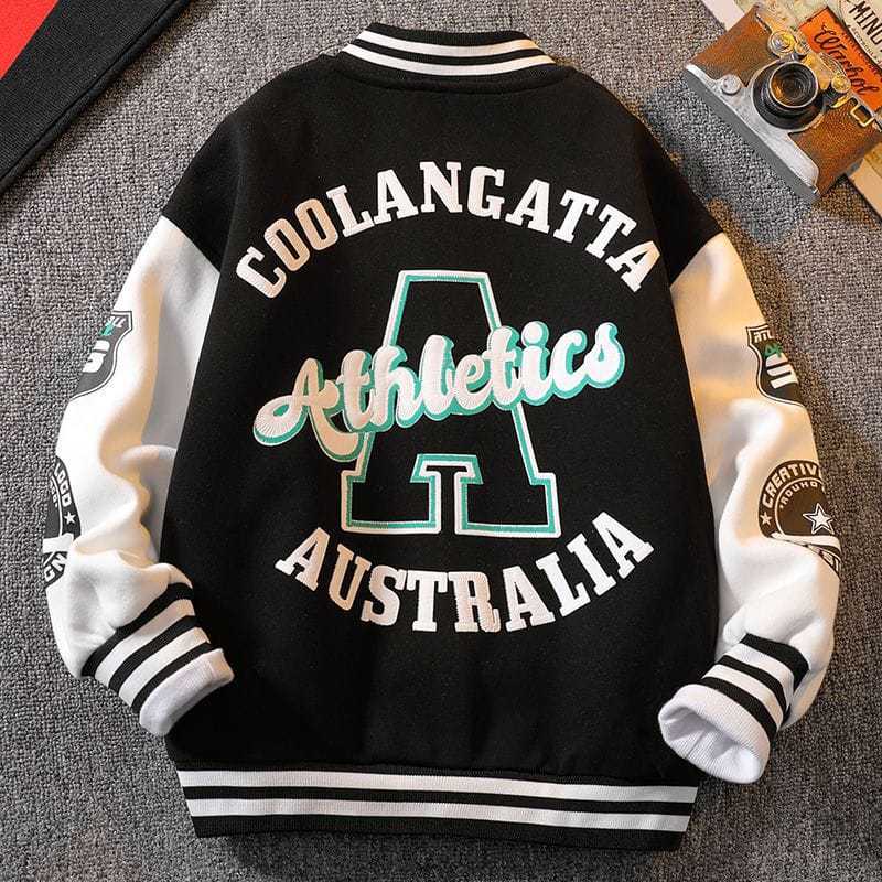 Varsity Bomber Jaket Baseball Anak Trendy - Black White