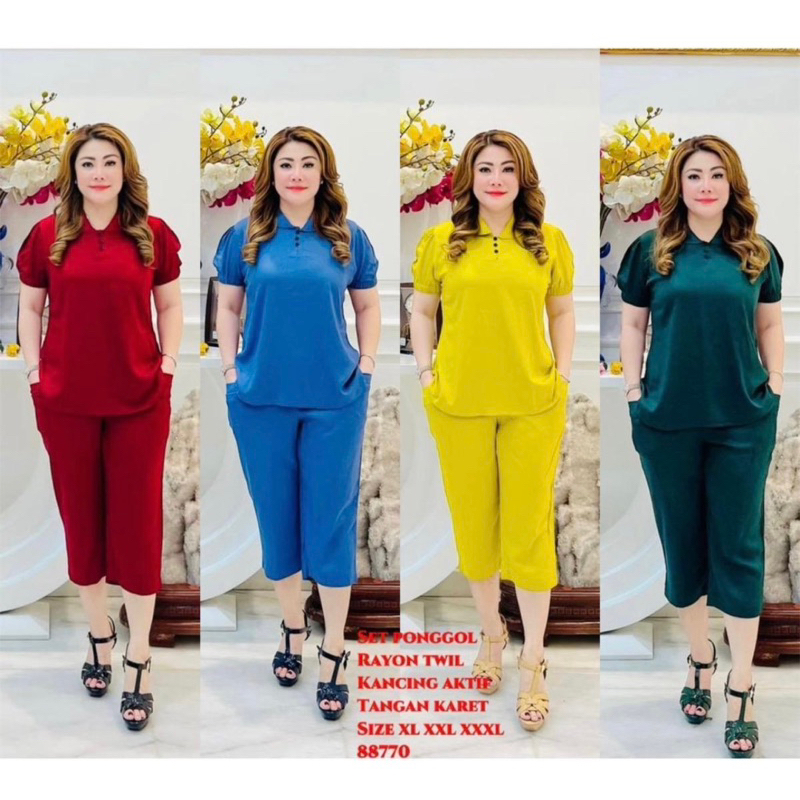SETELAN WANITA RAYON TWILL 7per8 POLOS KERAH 88770 PREMIUM
