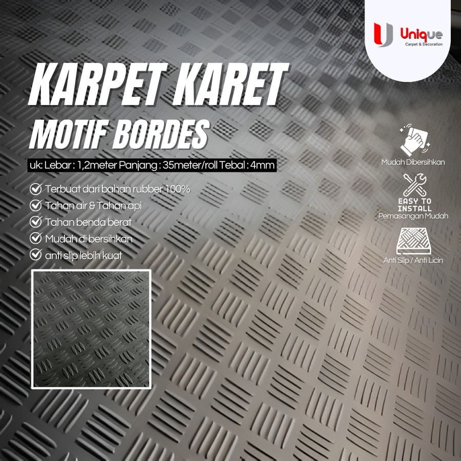 Karet Lantai Anti Slip / Karet Bordes / Karpet Karet Lantai Rumah Sakit Motif Bordes