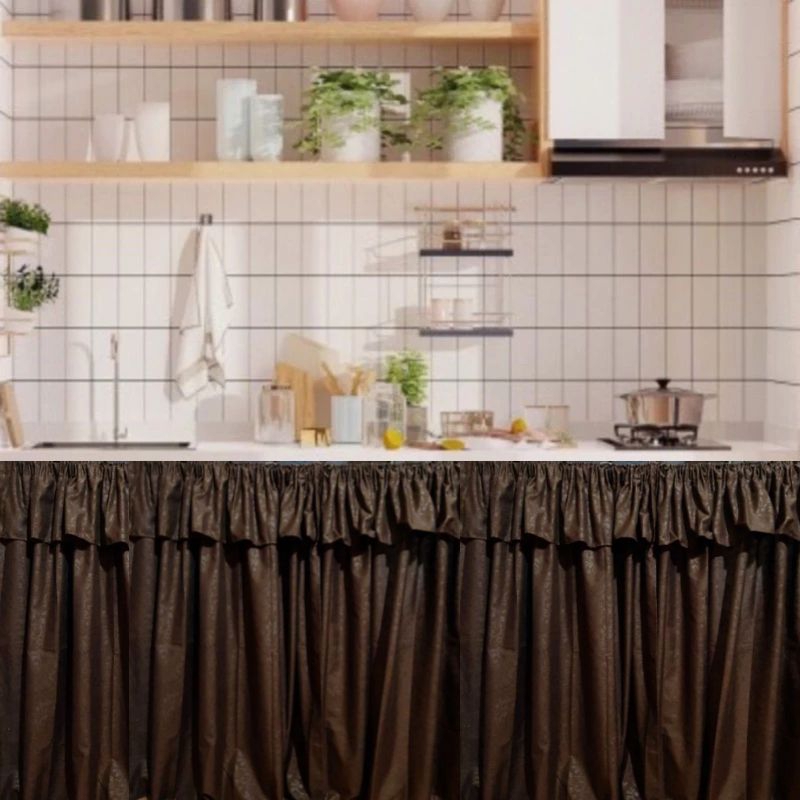 Gorden Kolong dapur Poni Polos Emboss Coklat Tua/ Gorden Custom/ Gorden Jendela