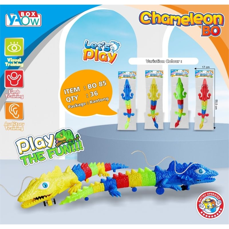 Mainan Anak Chameleon Hewan Bunglon Besar Baterai Musik Bisa Jalan