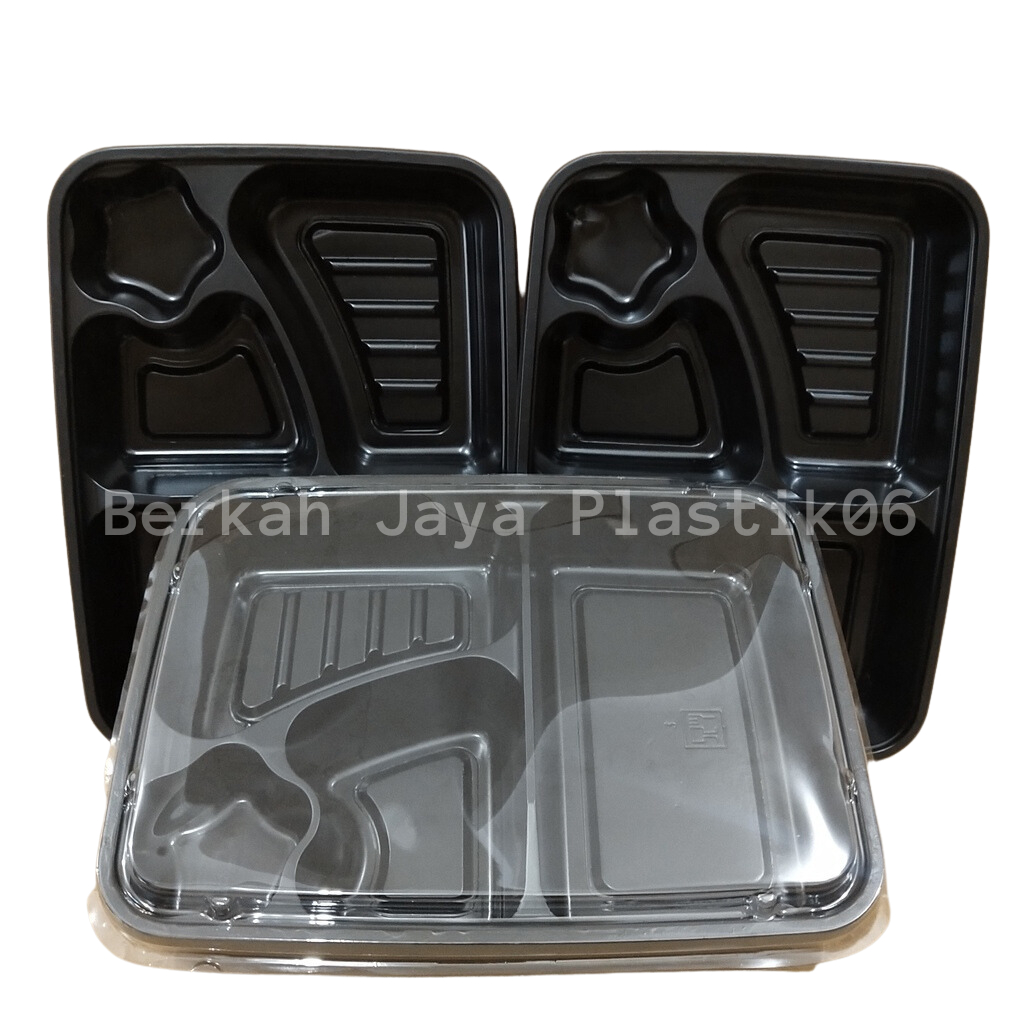 Mika Box Bento Hitam PET / Box Bento 4 Sekat Hitam / Mika Bento