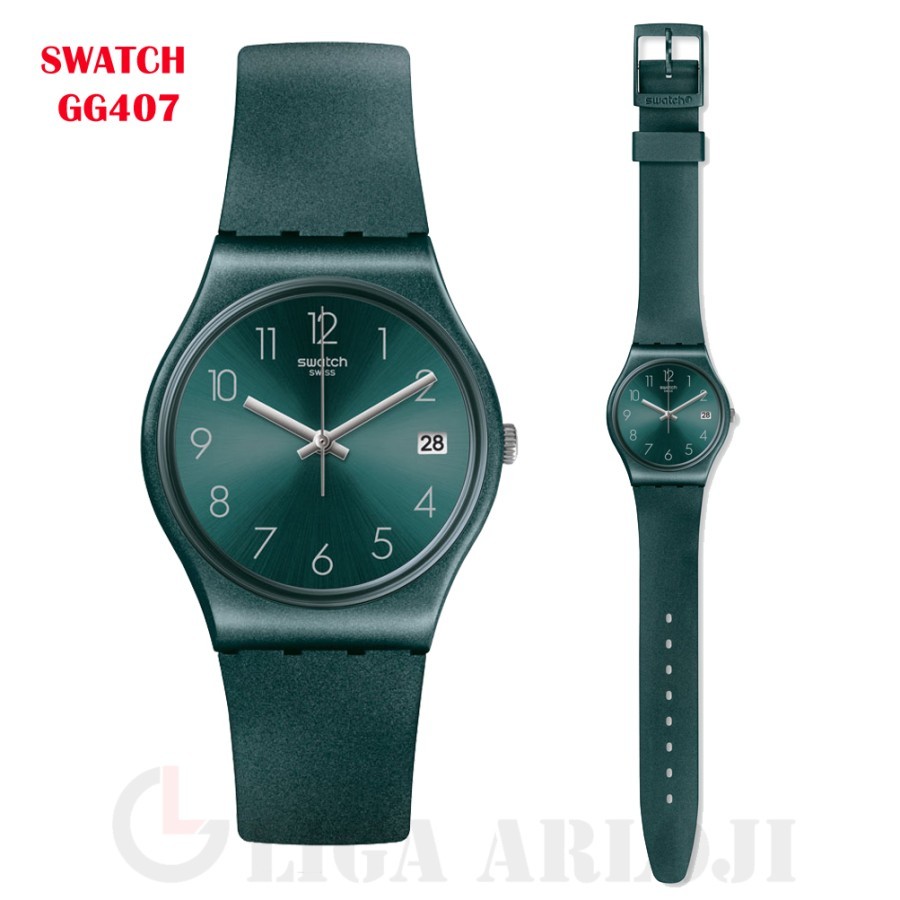 SWATCH GG407 Jam Tangan Wanita Analog Rubber Hijau Swiss Made ASHBAYA